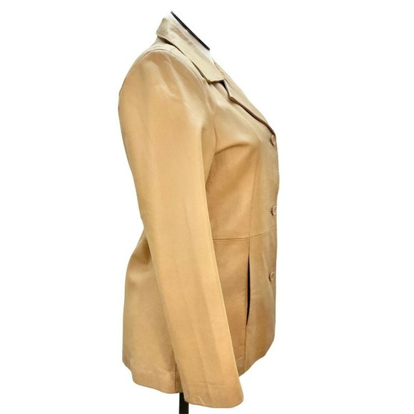 Dialogue Women's Medium Camel Leather Coat Polyester Lining Machine Wash - Picture 5 of 7
